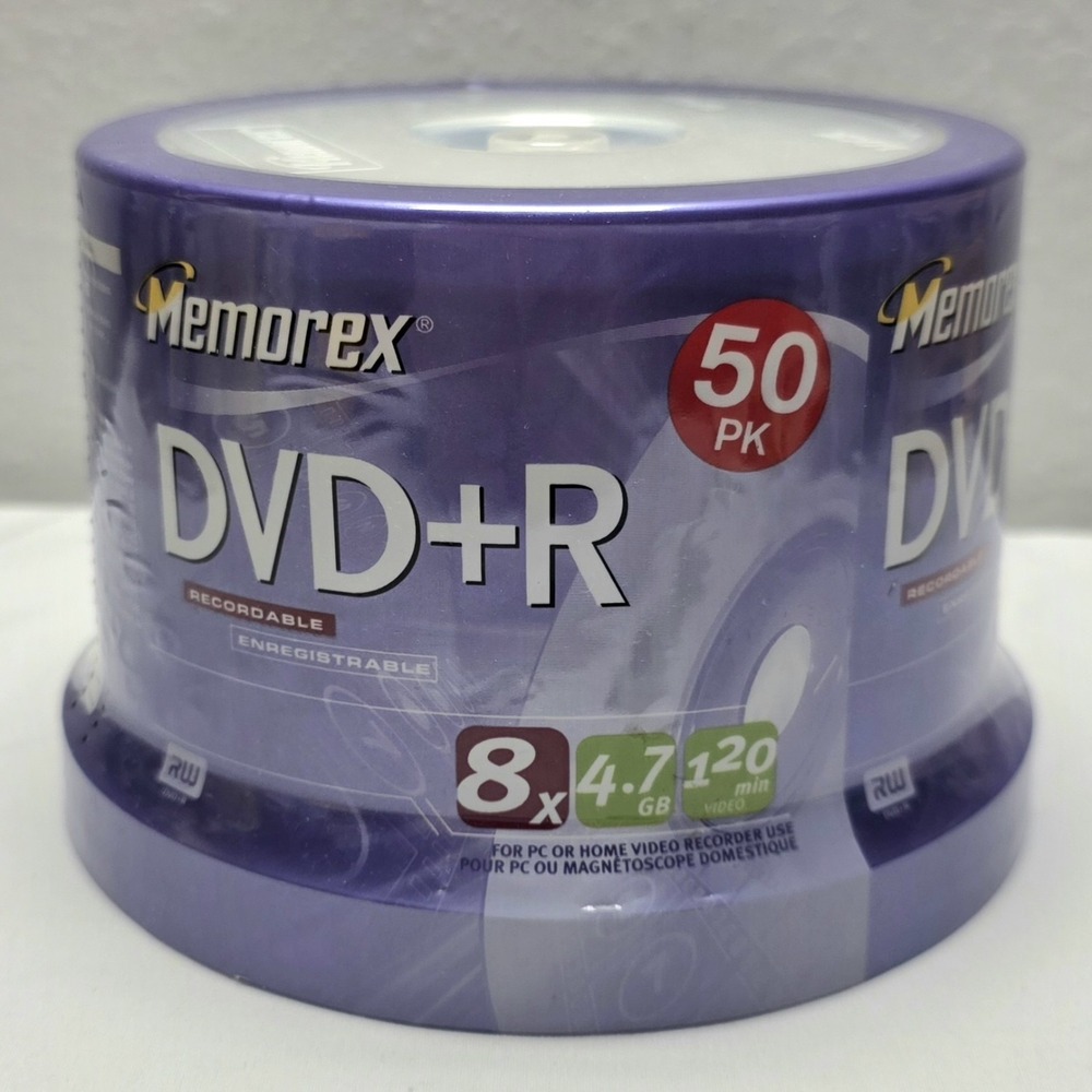 Memorex 50 Pack DVD-R 8x 4.7GB 120 Min Blank Printable Recordable New